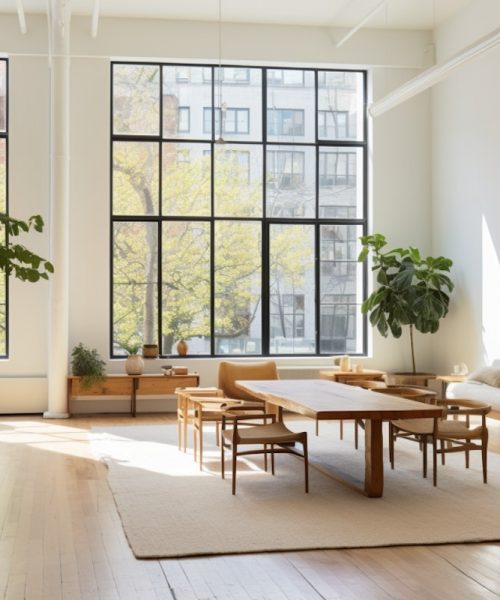 Urban Oasis_ Minimalist Living Room with Verdant Views