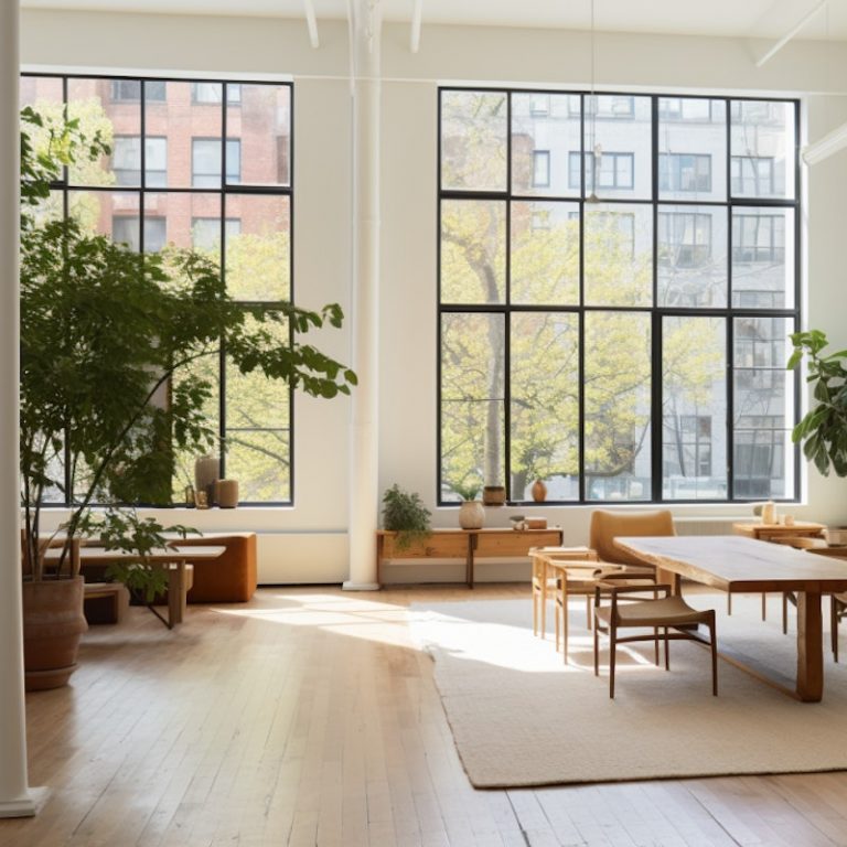 Urban Oasis_ Minimalist Living Room with Verdant Views